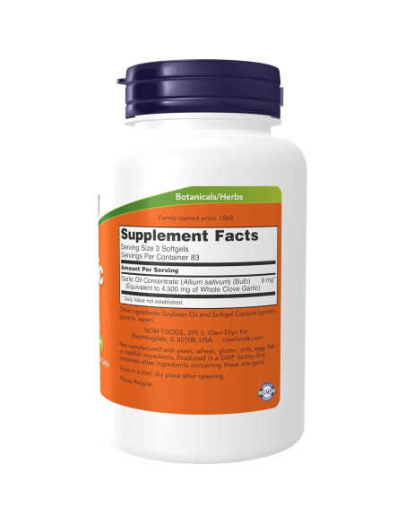 Suplemento NOW Foods Aceite de Ajo 1500 mg 250 Gelatinas
