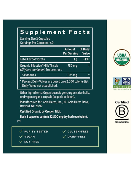 Suplemento Hepático Gaia Herbs Cardo Mariano 120 Cápsulas Veganas Suplemento Hepático Gaia Herbs Cardo Mariano 120 Cápsulas Veganas