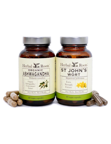 Suplemento Orgánico de Hierba de San Juan y Ashwagandha Herbal Roots - 113g
