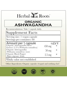 Suplemento Orgánico de Hierba de San Juan y Ashwagandha Herbal Roots - 113g 2