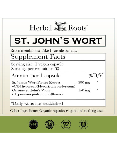 Suplemento Orgánico de Hierba de San Juan y Ashwagandha Herbal Roots - 113g