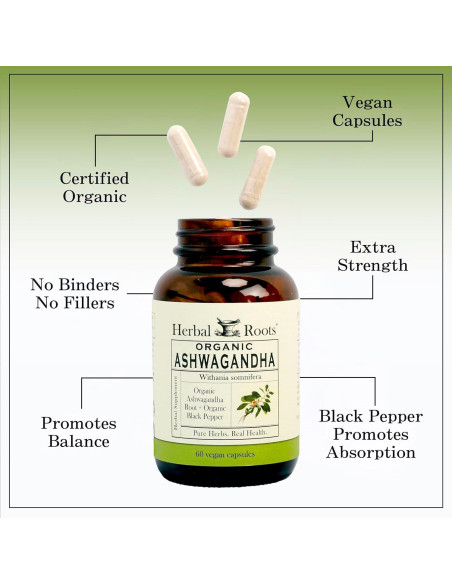 Suplemento Orgánico de Hierba de San Juan y Ashwagandha Herbal Roots - 113g