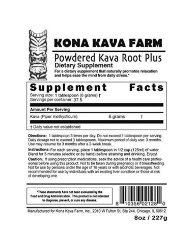 Raíz de Kava Noble en Polvo Kona Kava Farm 226.8 g