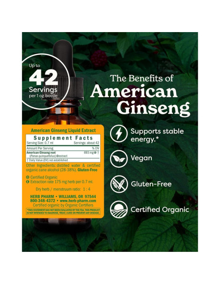 Extracto de Ginseng Americano Orgánico Herb Pharm 29.57 ml