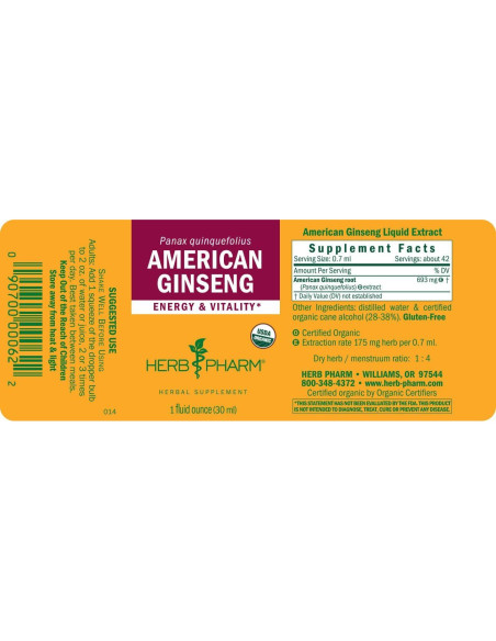 Extracto de Ginseng Americano Orgánico Herb Pharm 29.57 ml