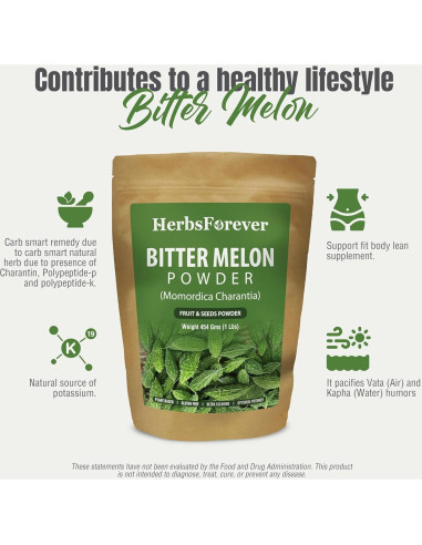 Polvo de Melón Amargo Karela 454g - Rico en Vitamina C, Vegano