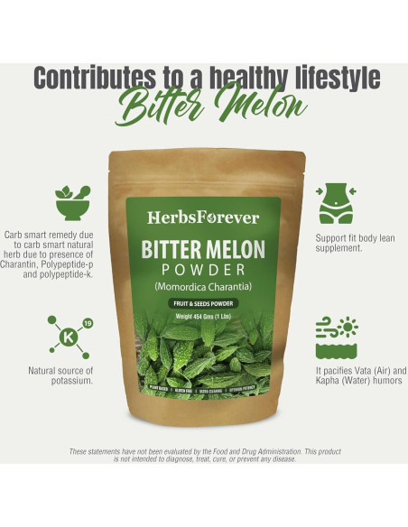 Polvo de Melón Amargo Karela 454g - Rico en Vitamina C, Vegano