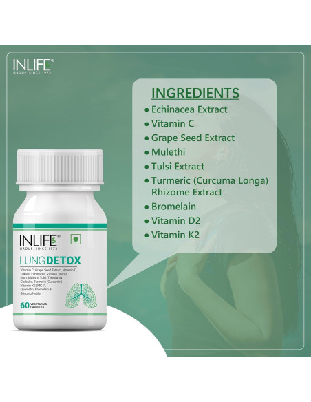 Suplemento Desintoxicante Pulmonar INLIFE - 60 Cápsulas Naturales