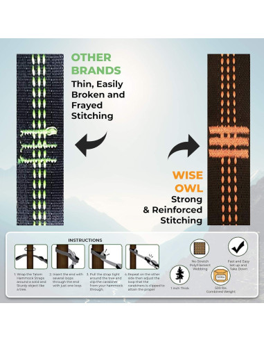 Cuerdas para Hamacas Wise Owl Outfitters 3m - Kit de Colgado
