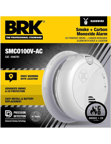 Alarma Combinada de Humo y Monóxido BRK SMCO100V-AC
