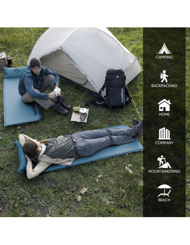 Almohadilla Autoinflable Naturehike D02 Completa Azul 196x132cm