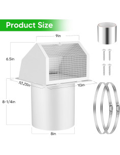 Ventilación de Pared LEIFEOSH 8 Pulgadas Acero Galvanizado 2