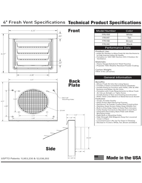 Rejilla de Ventilación de Metal Fresh Vent 10.16 cm Blanca