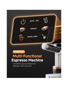 Cafetera Espresso AMZCHEF 20 Bar Acero Inoxidable 1.3L 2