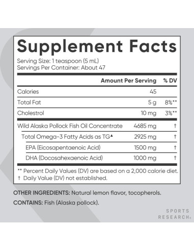 Aceite de Pescado Omega-3 Sports Research 4685mg Limón 240ml