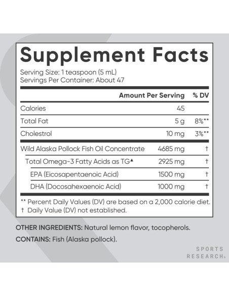 Aceite de Pescado Omega-3 Sports Research 4685mg Limón 240ml