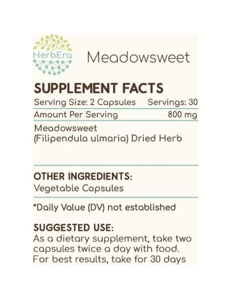 Cápsulas de Hierba Meadowsweet 400 mg - HerbEra 60 Unidades