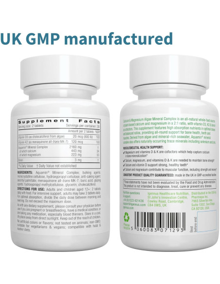 Suplemento Vegano de Calcio y Magnesio Igennus 60 Tabletas