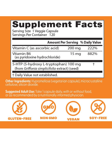 Suplemento 5-HTP Doctor's Best con B6 y C, 120 Cápsulas