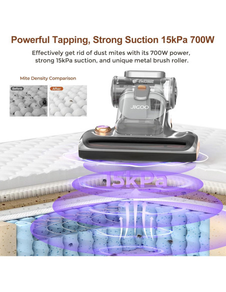 Aspiradora de Cama JIGOO T600 con Luz UV-C 700W 15Kpa