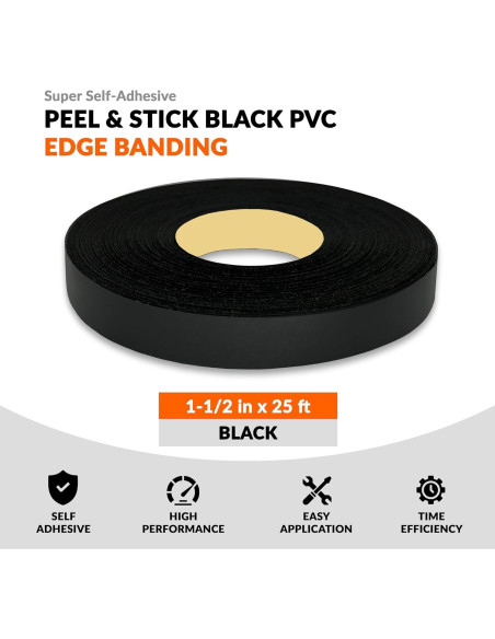 Banda de borde autoadhesiva PVC negra 3.81 cm x 7.62 m Leyaflex