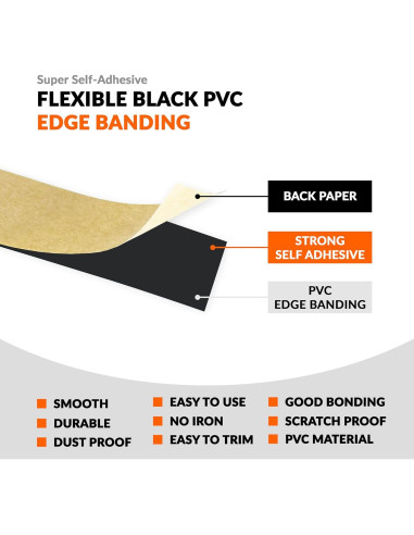 Banda de borde autoadhesiva PVC negra 3.81 cm x 7.62 m Leyaflex