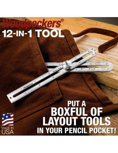 Herramienta de Diseño 12 en 1 Woodpeckers, Acero Inoxidable