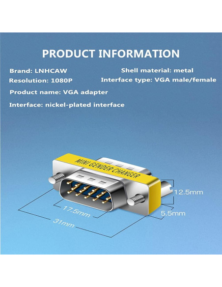 Adaptador VGA Macho a Hembra LNHCAW - Paquete de 3