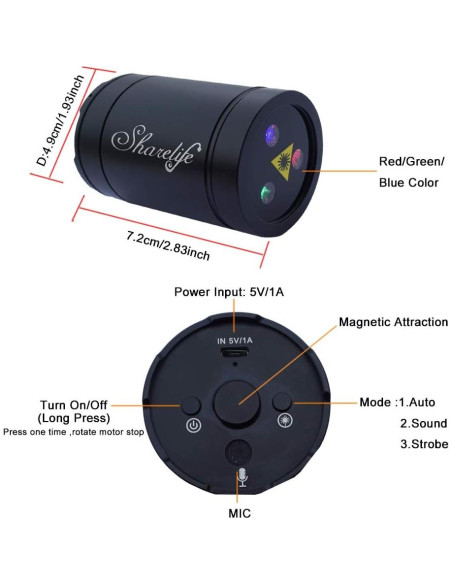 Mini Proyector de Gobos RGB Sharelife DP4 - USB Recargable