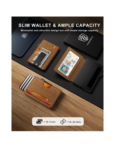 Billetera Slim de Cuero VISWORLD con Bloqueo RFID Marrón