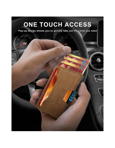 Billetera Slim de Cuero VISWORLD con Bloqueo RFID Marrón