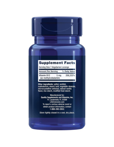Suplemento de Vitamina B12 Methylcobalamin Life Extension 60 pastillas