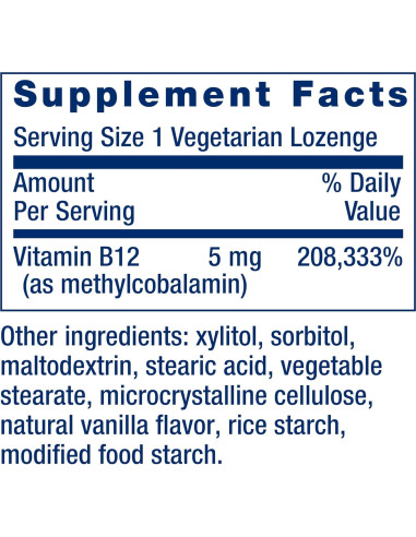 Suplemento de Vitamina B12 Methylcobalamin Life Extension 60 pastillas