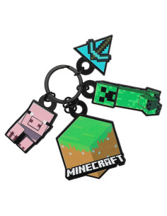 Llave con 4 charms Minecraft - Cerdo, Creeper, Pico, Tierra