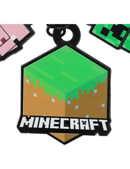 Llave con 4 charms Minecraft - Cerdo, Creeper, Pico, Tierra