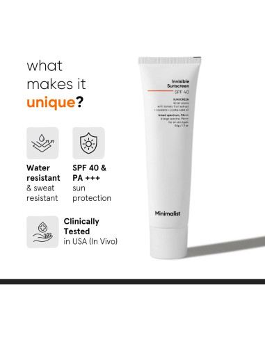 Gel Solar Invisible SPF 40 Minimalista 50g - Resistente al Agua