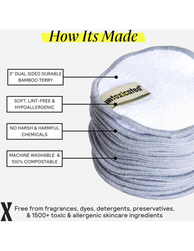 Discos de Limpieza Reutilizables Untoxicated - 10 Unidades - Doble Capa de Bambú Terry para Piel Sensible