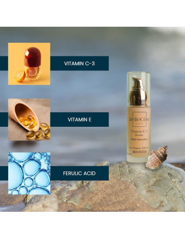 Suero Facial Antienvejecimiento BelleCte 30ml - Vitamina C3 Orgánica