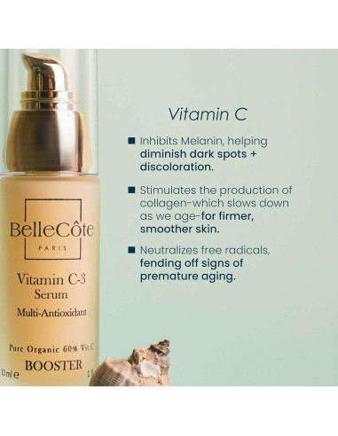 Suero Facial Antienvejecimiento BelleCte 30ml - Vitamina C3 Orgánica