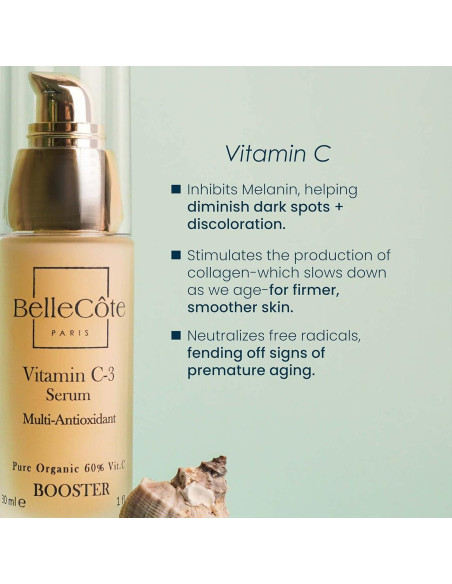 Suero Facial Antienvejecimiento BelleCte 30ml - Vitamina C3 Orgánica