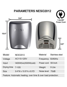 Secador de Manos Automático NESO Acero Inoxidable 1400W 2