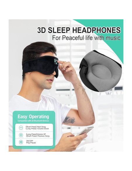 Máscara para dormir Bluetooth Boodlab con auriculares HD 3D
