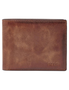 Cartera Bifold de Cuero Marrón para Hombre Fossil Derrick RFID