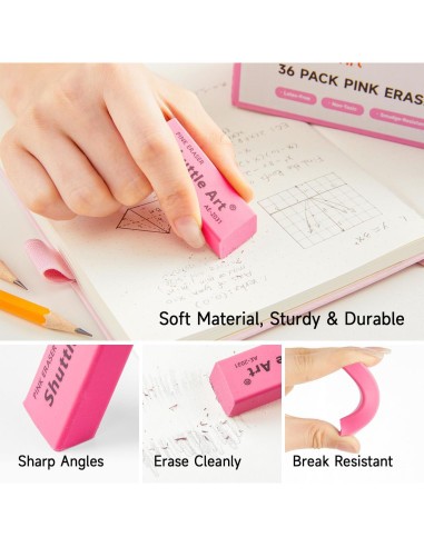 Borradores Rosados Shuttle Art, Paquete de 36 Unidades, Sin Látex