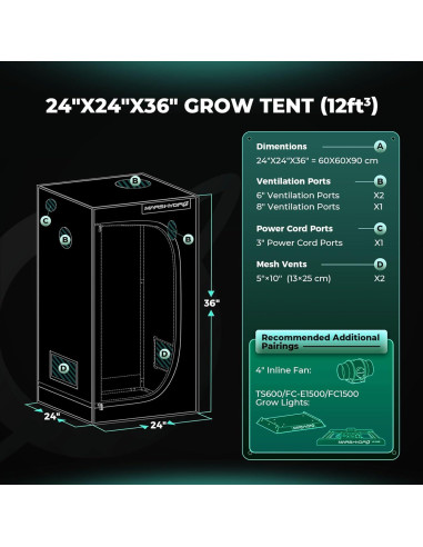 Carpa de Cultivo MARS HYDRO 60x60x90 cm Mylar 1680D para Hidroponía