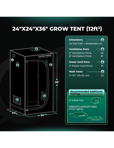 Carpa de Cultivo MARS HYDRO 60x60x90 cm Mylar 1680D para Hidroponía