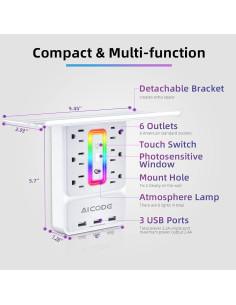Estante de Enchufe Múltiple 9 en 1 ZUONIU con 6 Enchufes y 3 USB 2