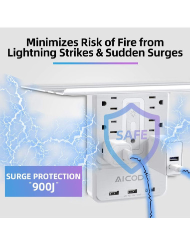 Estante de Enchufe Múltiple 9 en 1 ZUONIU con 6 Enchufes y 3 USB