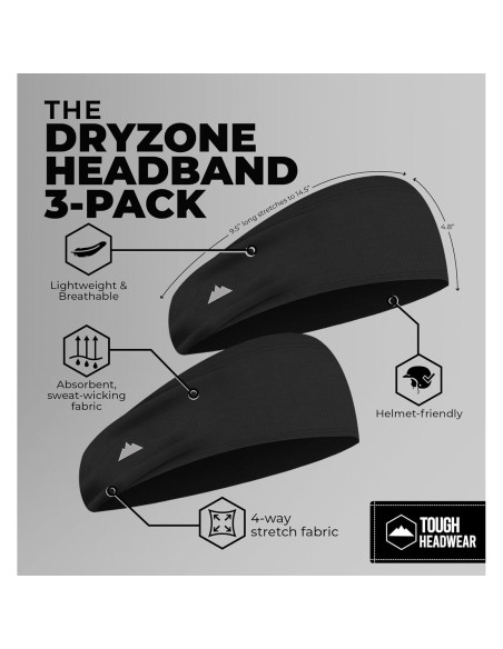 Diadema deportiva Tough Headwear Dryzone para hombres - 100% poliéster