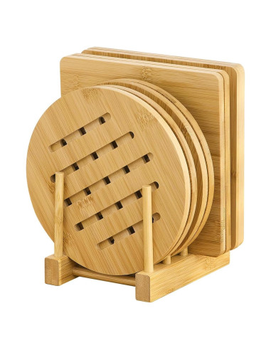 Trivet de Bambú GHWIE 4 Piezas Resistente al Calor 16.8cm